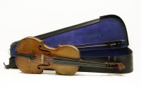Lot 316 - An old violin and bow in case