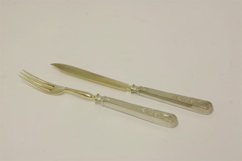 Lot 466 - A Russian silver knife and fork