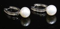 Lot 265 - A pair of white gold cultured pearl and diamond hoop earrings