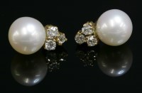 Lot 271 - A pair of gold cultured pearl and diamond stud earrings