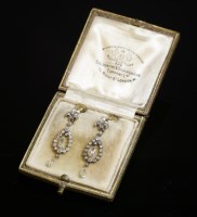 Lot 139 - A pair of cased Edwardian diamond drop earrings