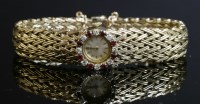 Lot 212 - A ladies' 9ct gold Bueche Girod ruby and diamond cocktail watch