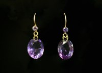 Lot 30 - A pair of Edwardian amethyst drop earrings