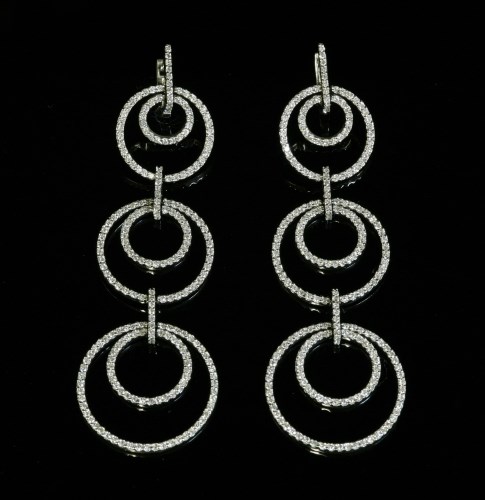 Lot 377 - A pair of 18ct white gold diamond drop earrings