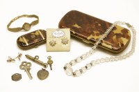 Lot 54 - A collection of costume jewellery to include a pair of gilt metal simulated pearl star cluster earrings (pearls deficient)