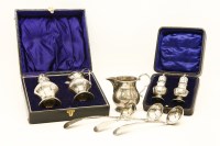Lot 167 - A cased silver sugar sifter and baluster cream jug