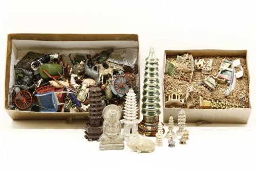 Lot 318 - A quantity of ceramics and soapstone miniature pagodas and similar