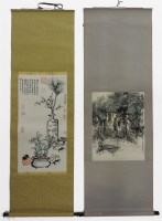 Lot 410 - Two Chinese scroll watercolour studies