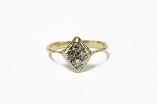 Lot 1 - An Art Deco gold four stone diamond lozenge shaped cluster ring