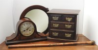 Lot 392 - A mahogany inlaid mantle clock and an Edwardian apprentice chest of drawers