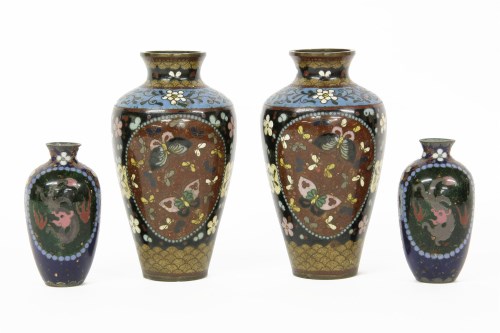 Lot 210 - Two pairs of Japanese cloisonne vases