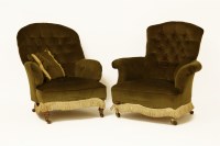 Lot 554 - A pair of Victorian walnut framed armchairs