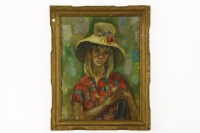 Lot 464 - A 20th Century Polish oil on canvas of a young lady on a green ground