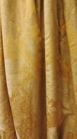 Lot 400 - A pair of lined and interlined gold silk damask curtains