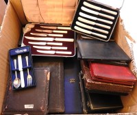 Lot 297 - A box with cased cutlery sets (silver plated)