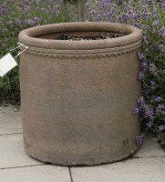 Lot 1006 - A pair of large cylindrical pottery planters with crimped rim