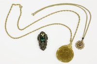 Lot 81 - A gold single stone and enamel pendant