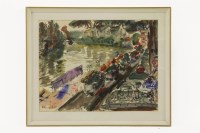 Lot 476 - George Hooper (1910-1994)
A RIVERSIDE CAFE WITH A SEATED FIGURE
Signed and dated 1957
