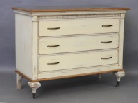 Lot 542A - Louis XVl design cherry wood and cream painted chest of three drawers
