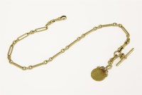 Lot 105 - An 18ct gold fetter and three Albert chain with t-bar