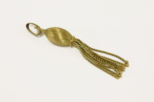 Lot 51 - A 9ct gold textured tassle with oval bale and s-link strands
5.49g
