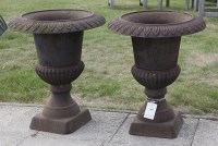 Lot 1093 - A pair of Regency style cast iron urns