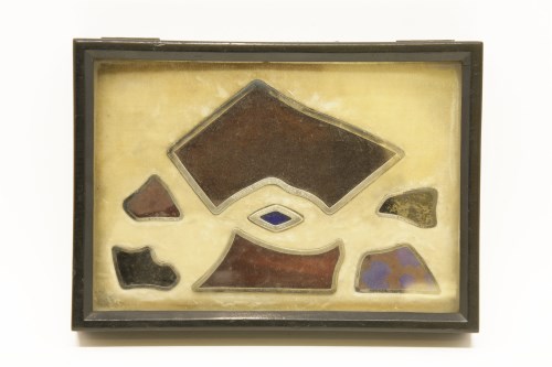 Lot 229 - WWl interest - Seven cased fragments of stained glass from Verdun and Rheims cathedrals