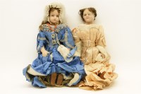 Lot 270 - Two Victorian wax dolls in a blue and a pink dress