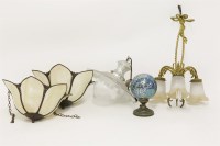 Lot 286 - A collection of light fittings including a Bohemian style iridescent globe shade
