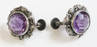 Lot 25 - A pair of silver Arts and Crafts amethyst earrings