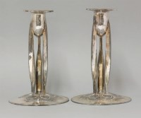 Lot 192 - A pair of plated Tudric candlesticks