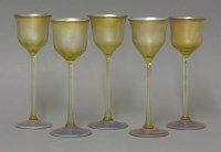 Lot 164 - A set of five Tiffany 'Favrille' wine glasses