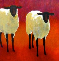 Lot 21 - Gerry Jones (b.1937)
'BLACK FACE SUFFOLK SHEEP ON RED'
Acrylic on canvas
71 x 71cm 

An old breed of sheep developed in the early 1800s from Norfolk horned ewes and Southdown rams.