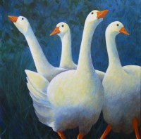 Lot 24 - Gerry Jones (b.1937)
WHITE GEESE ON BLUE AND GREEN 
Acrylic on canvas
60 x 60cm