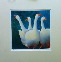 Lot 25 - Gerry Jones (b.1937)
'WHITE GEESE ON BLUE AND GREEN'
Print