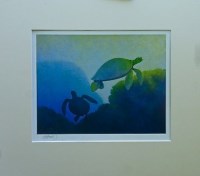 Lot 35 - Gerry Jones (b.1937)
'TWO GREEN TURTLES ON BLUE AND GREEN'
Print
