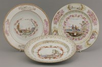 Lot 54 - Three famille rose Meissen-style Plates