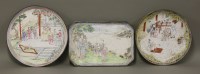 Lot 181 - Three famille rose Canton enamel Dishes