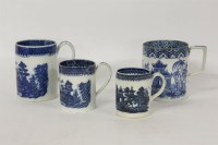 Lot 1154 - Four various blue and white transfer printed tankards