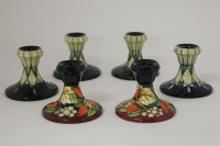 Lot 1180 - Three pairs of modern Moorcroft dwarf candlesticks