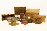 Lot 209 - A collection of desk accessories: inkwells
