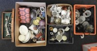 Lot 241 - 4 boxes of mixed ceramics and metal wares and a cutlery set