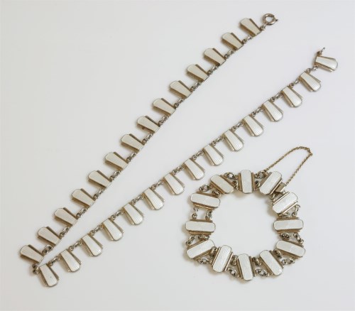 Lot 32 - A Danish sterling silver enamel fringe necklace and matched bracelet