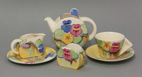 Lot 124 - A Clarice Cliff Delecia 'Pansies' tea for one
