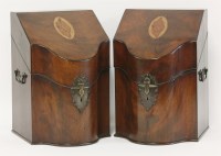 Lot 443 - A pair of George III mahogany serpentine front knife boxes