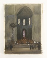 Lot 1362 - Eric Walter Powell (1886-1933) A CHURCH INTERIOR Signed and dated 1930 l.l.