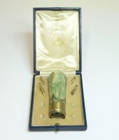 Lot 89 - A cased silver gilt and marble parasol handle