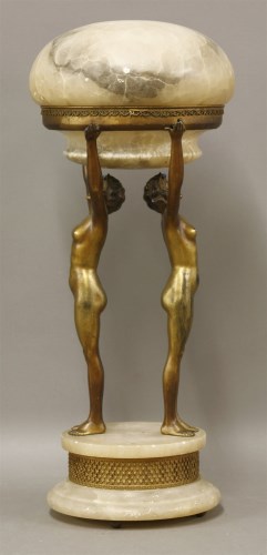 Lot 150 - A gilt metal and alabaster table lamp