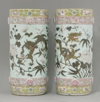 Lot 65 - A pair of cylindrical famille rose Vases