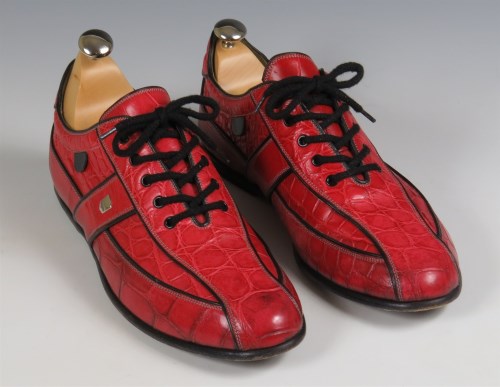Lot 137 - A pair of gentlemen's Tardini red crocodile concept lace-up bowling style shoes